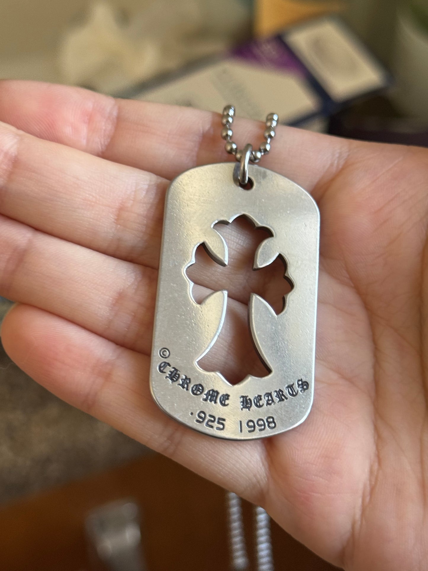 CH Dog Tag Stainless Steel 60 CM Chain Vintage Silver