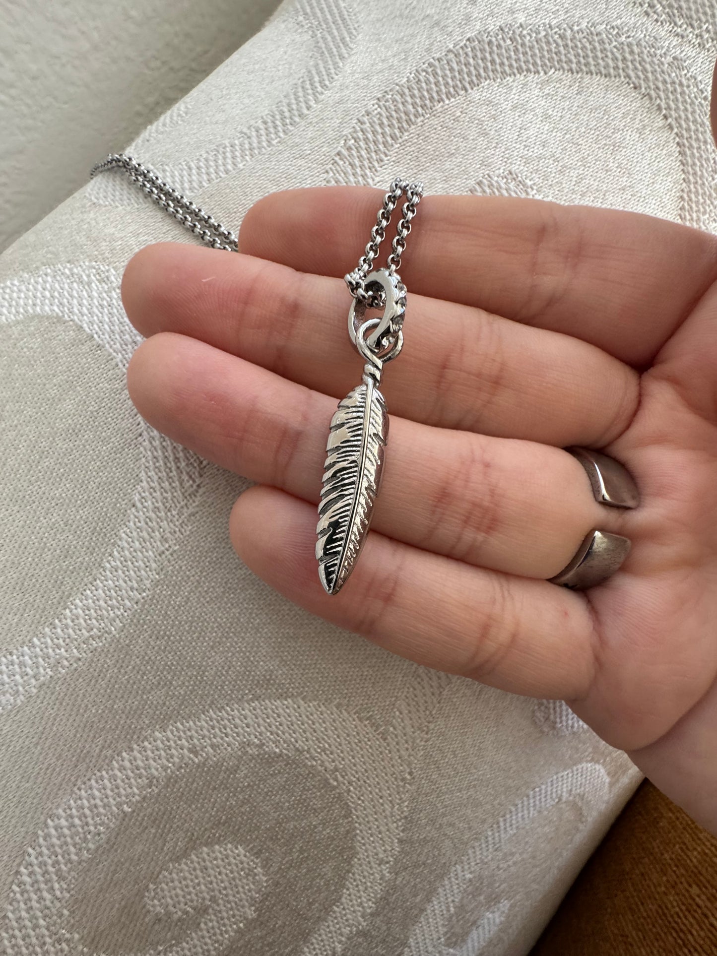 Bird Feather Necklace Stainless Steel Embedded stones on hook