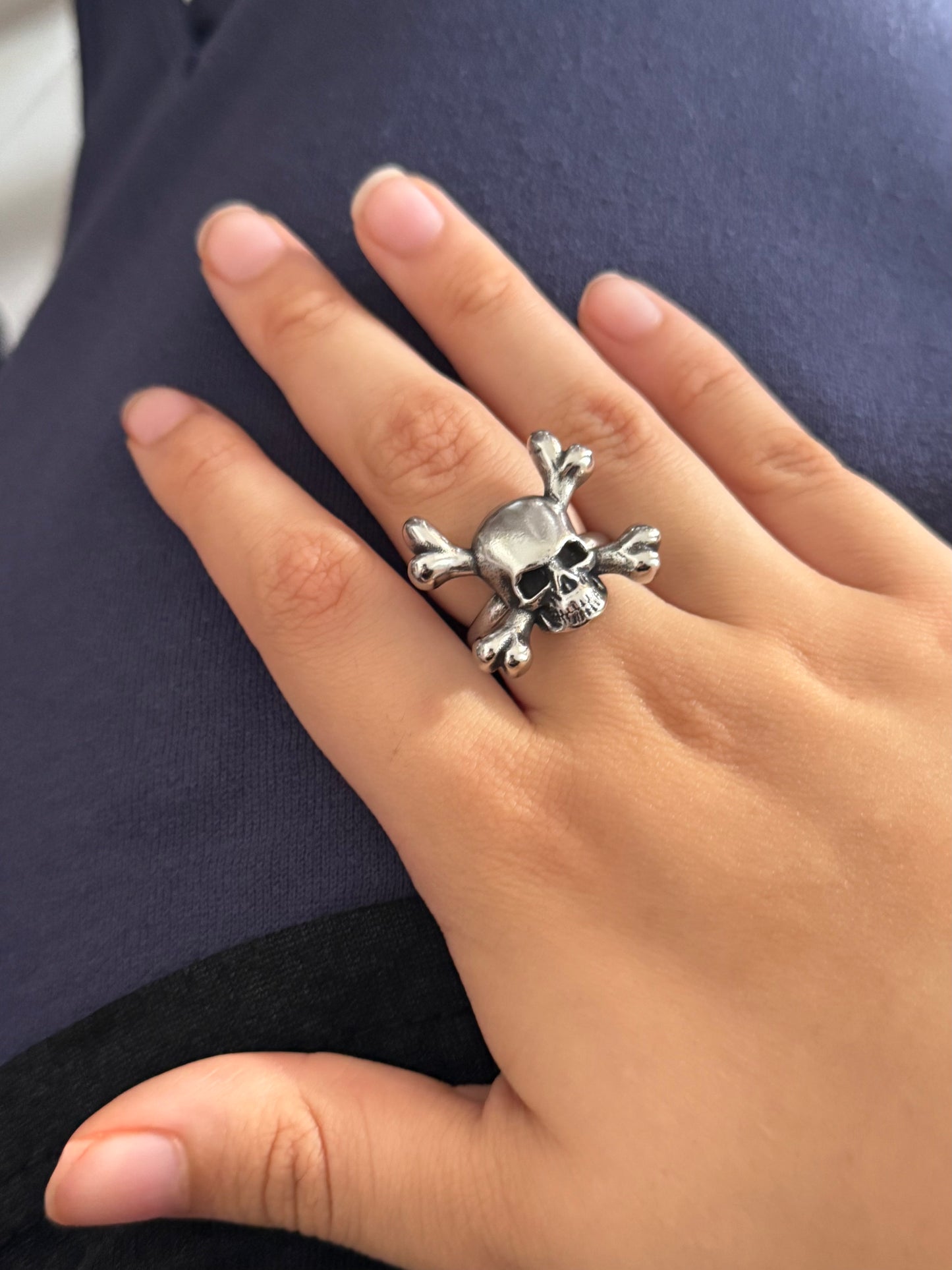 Detailed Non Tarnish Skull Ring Waterproof Durable Open Size