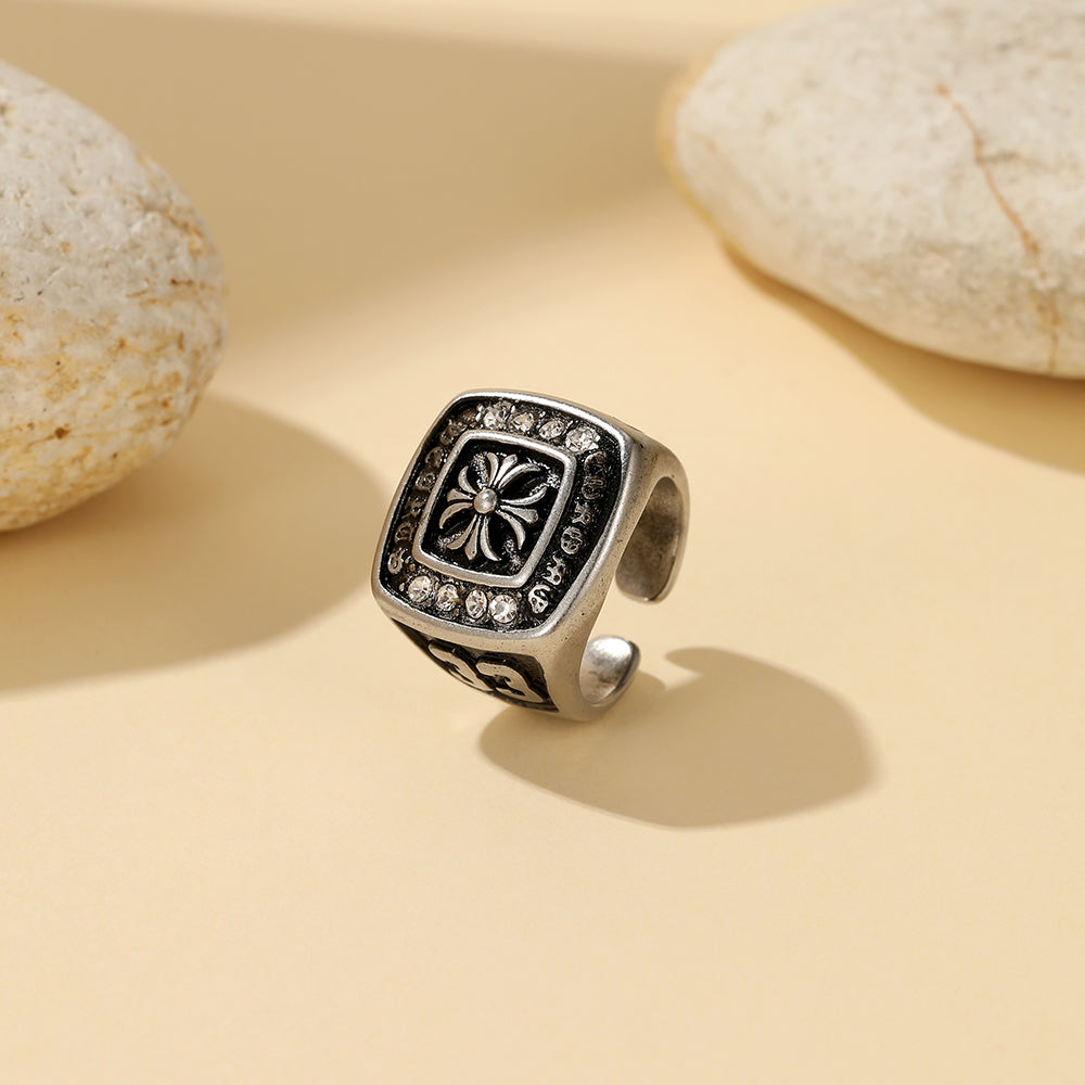 Chrome Hearts Ring Open Size Stainless Steel Stone Embedded