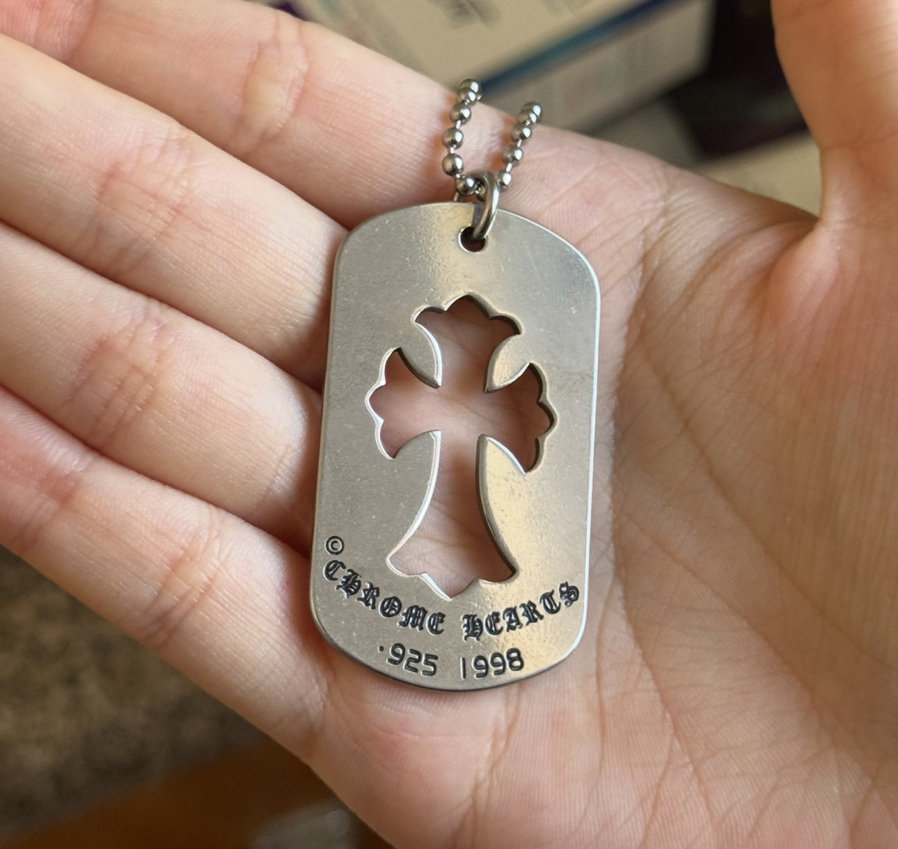 CH Dog Tag Stainless Steel 60 CM Chain Vintage Silver