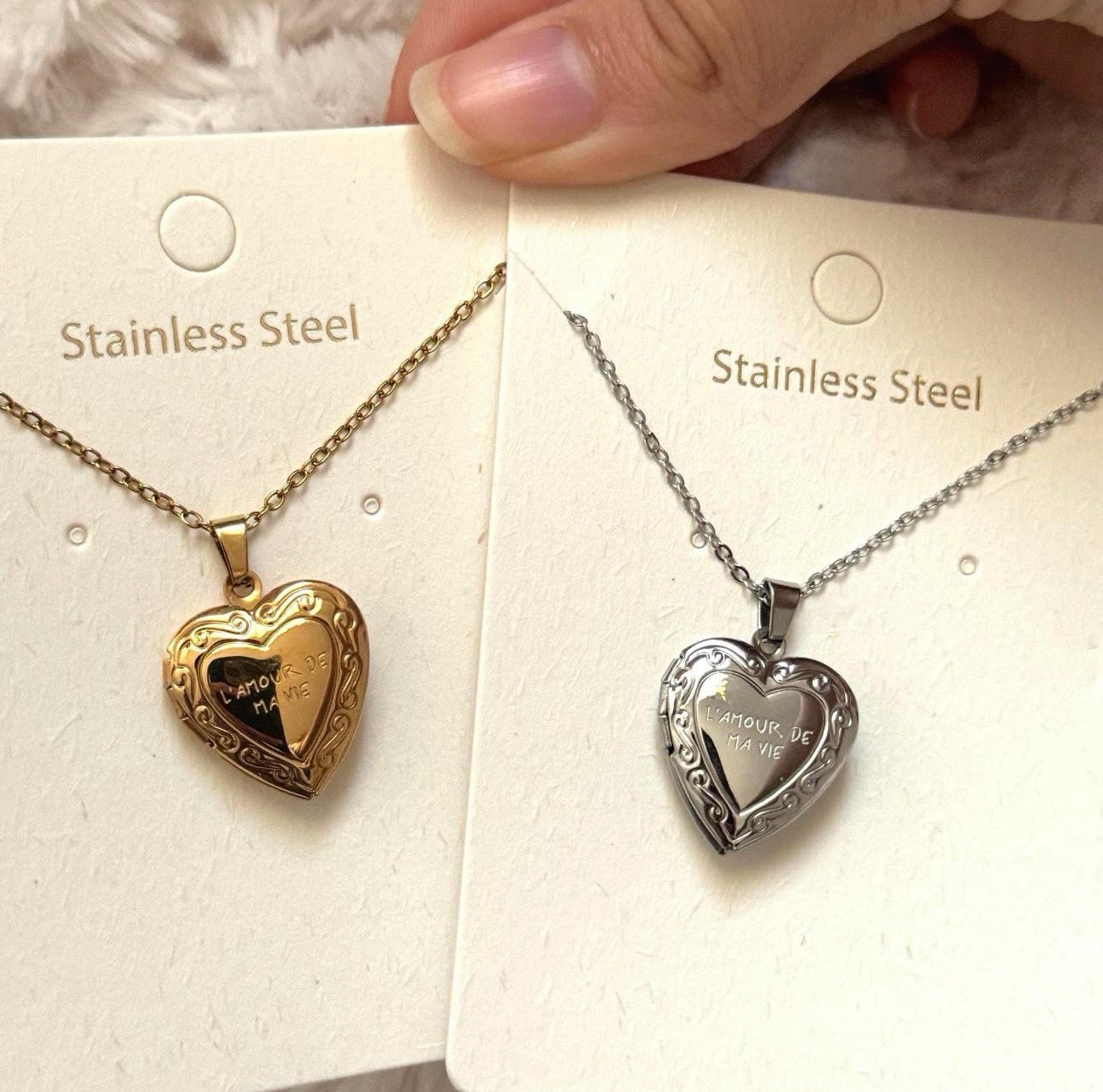 L’amour silver + gold heart locket stainless steel COMES WITH PHOTO SHOWN IN LISTING