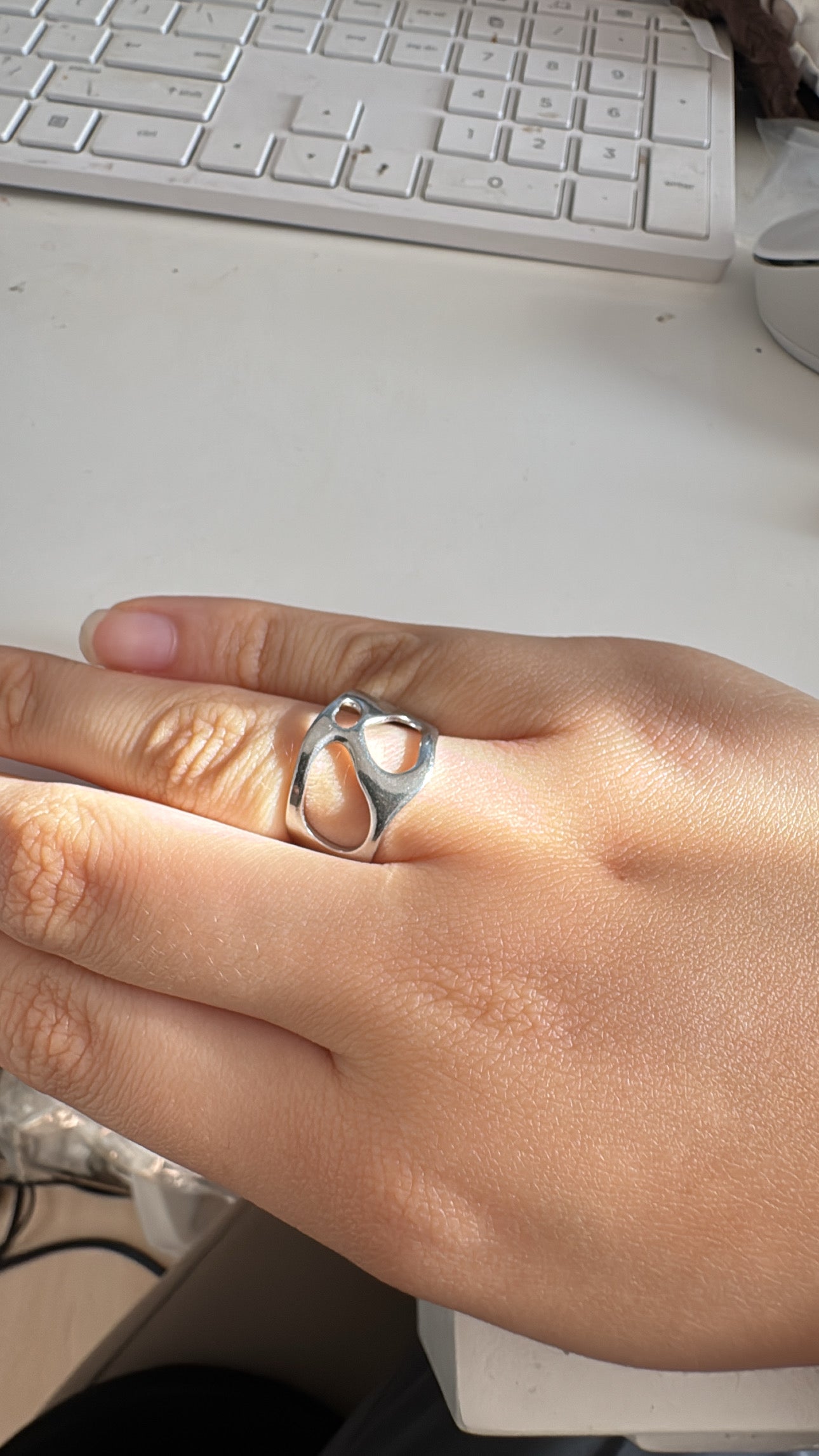 Polished Silver + Gold Stainless Steel Open Size Design Ring