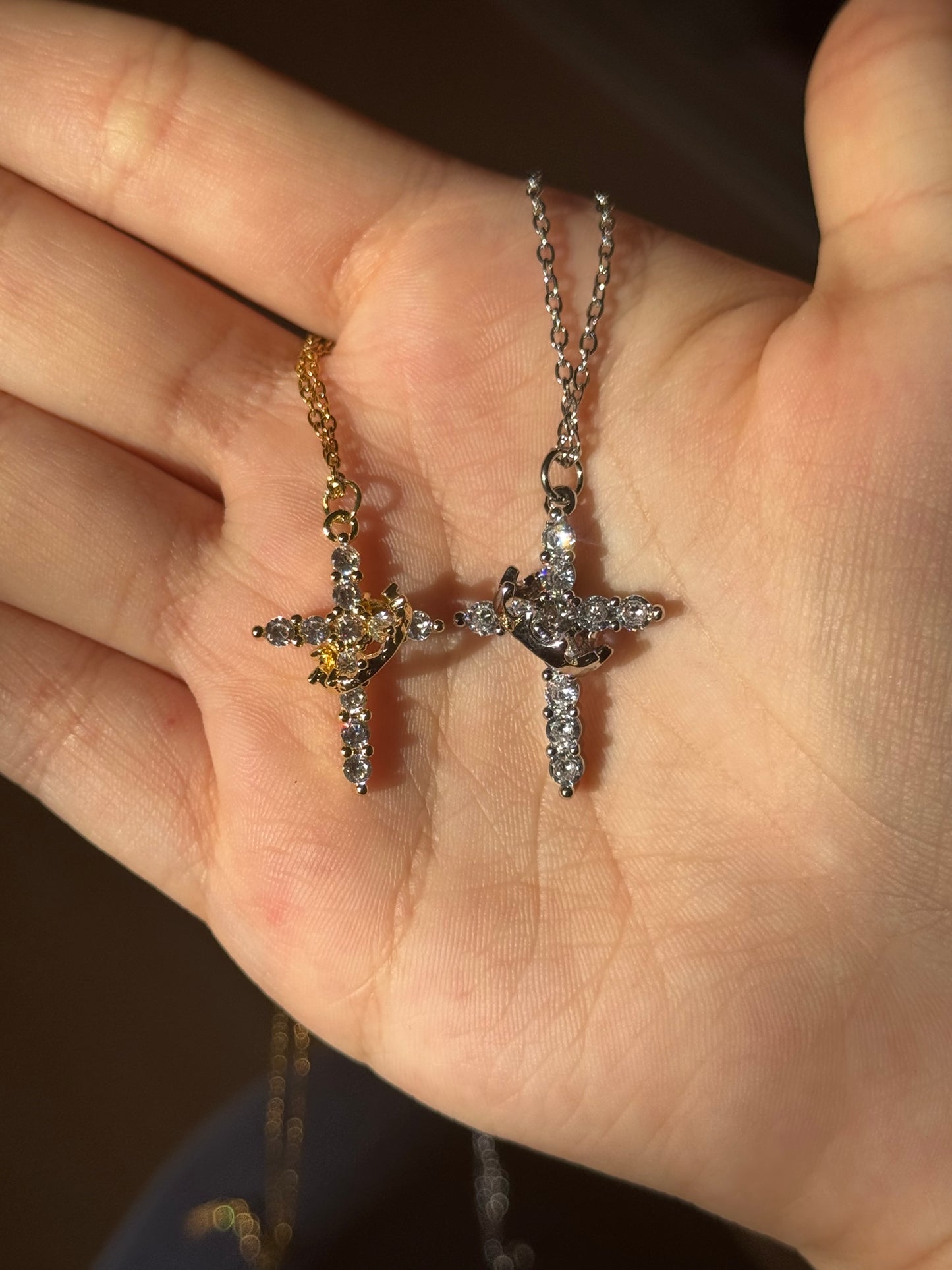 Non Tarnish Cross Necklaces Gold + Silver Stainless Steel