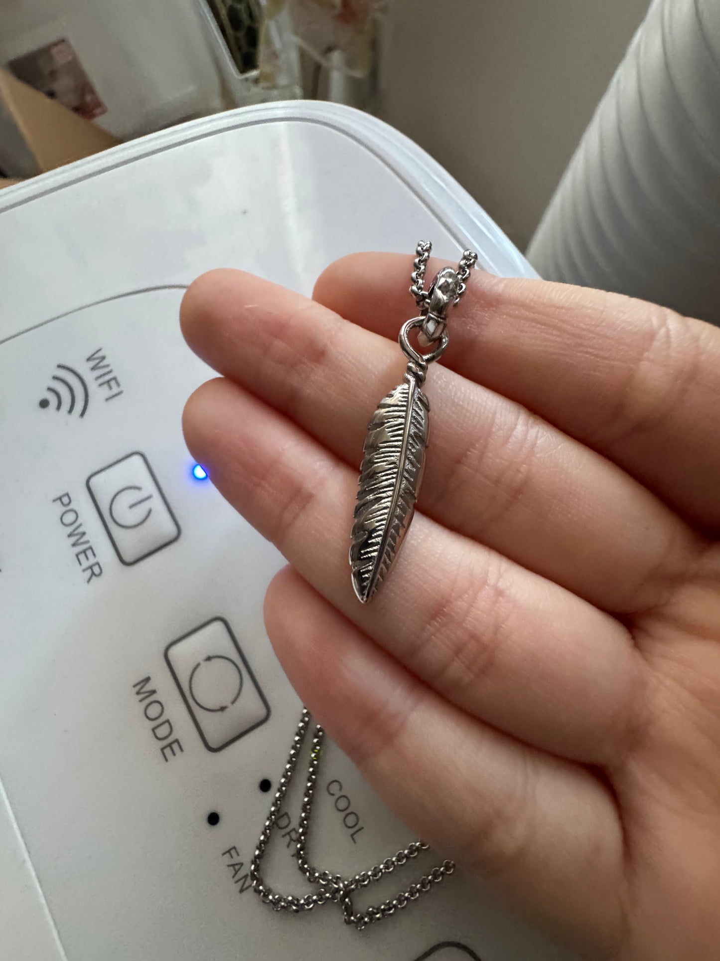 Bird Feather Necklace Stainless Steel Embedded stones on hook