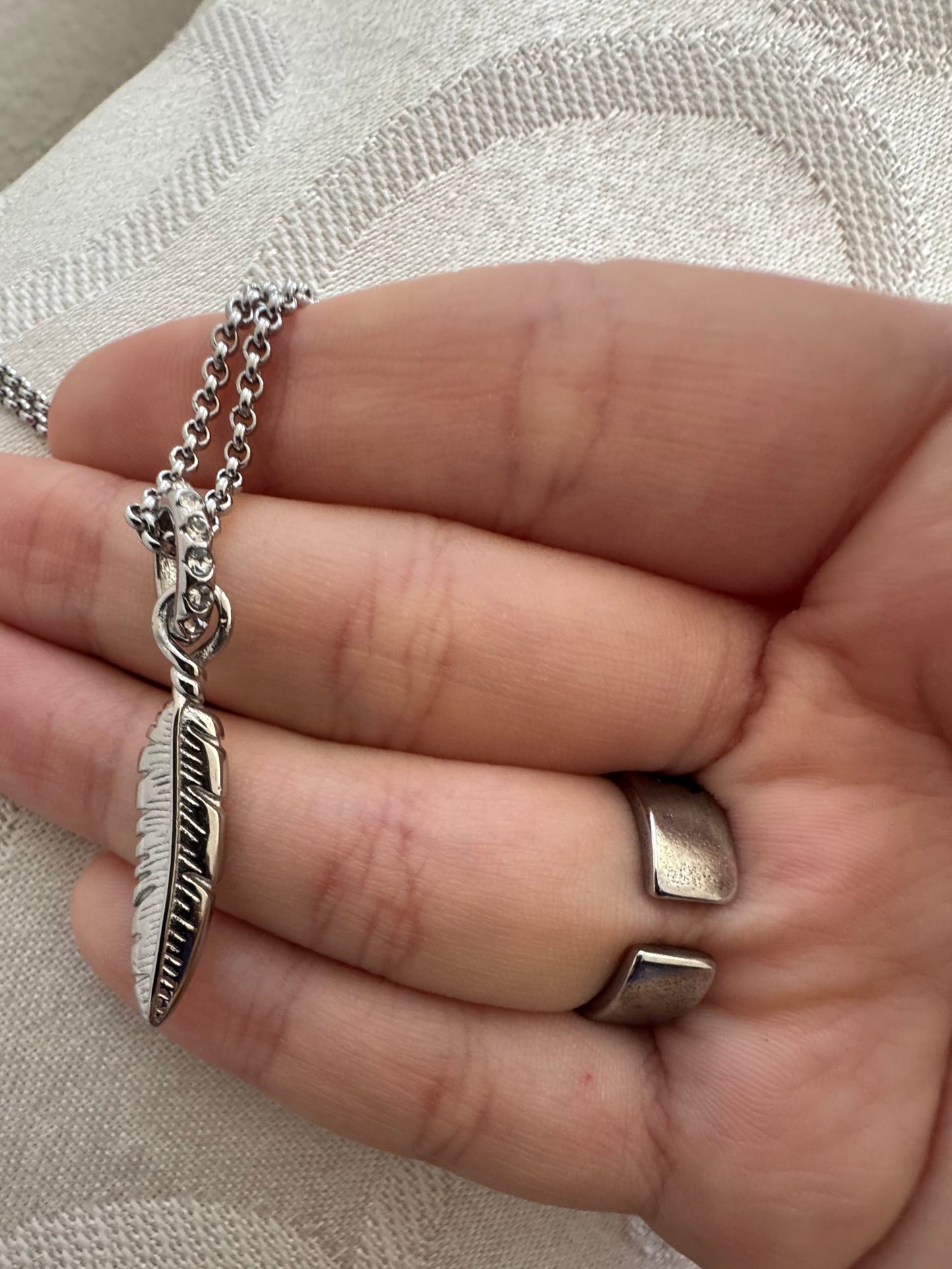 Bird Feather Necklace Stainless Steel Embedded stones on hook