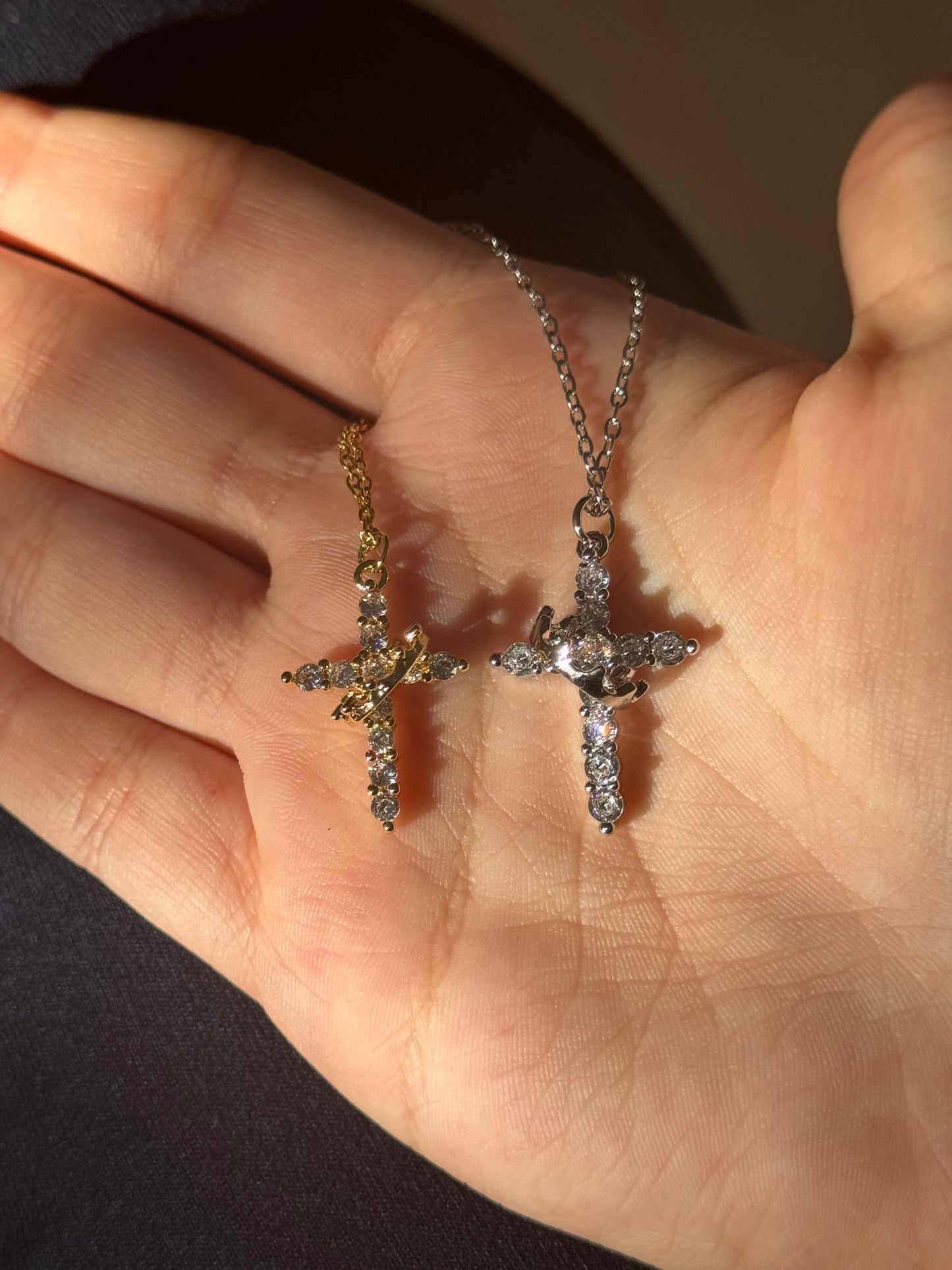Non Tarnish Cross Necklaces Gold + Silver Stainless Steel