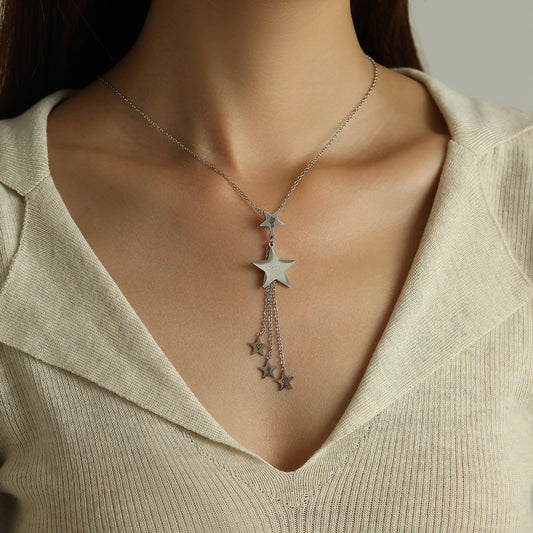 Star themed engraved layered necklace Stainless Steel Waterproof