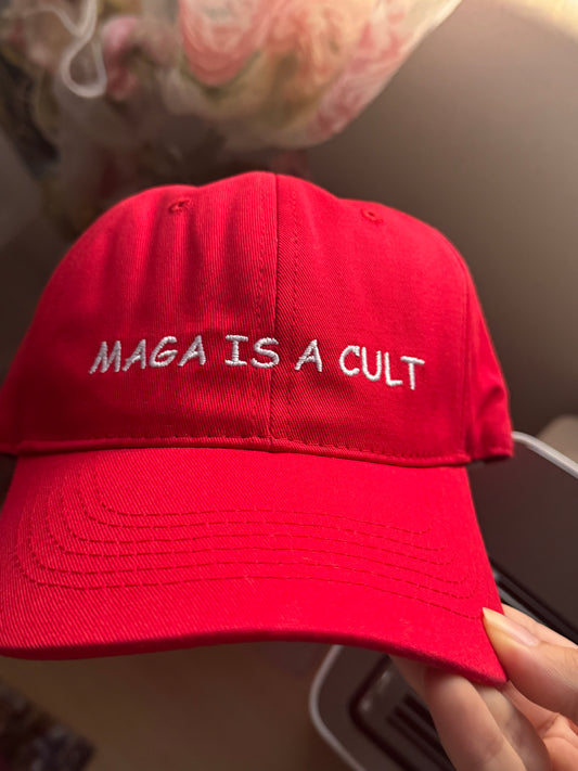 MAGA IS A CULT Red Adjustable Dad Hat