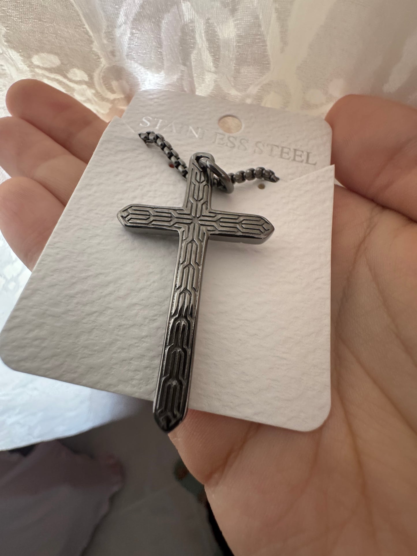 Cross Necklace Gunmetal Black Stainless Steel