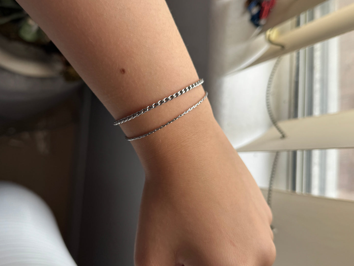 Non Tarnish Silver Chain Bracelet Two Layers