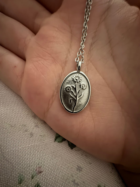 Wildflower Pendant Necklace Engraving Stainless Steel