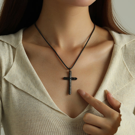 Cross Necklace Gunmetal Black Stainless Steel