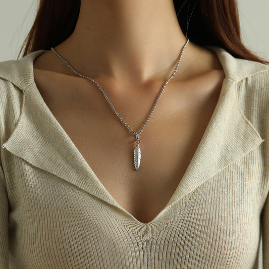 Bird Feather Necklace Stainless Steel Embedded stones on hook
