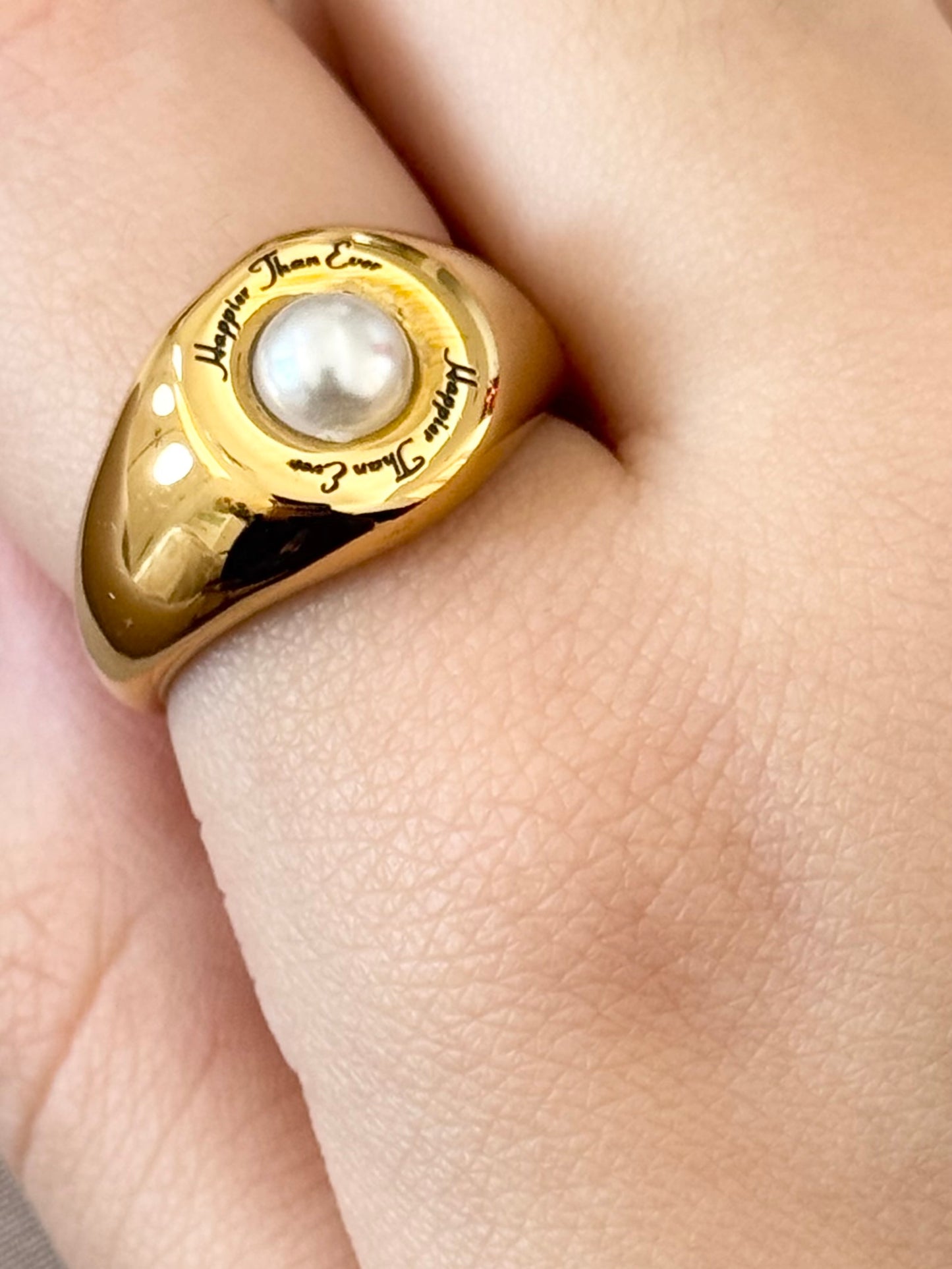 HTE Vegan Pearl Stainless Steel Open Sized Ring