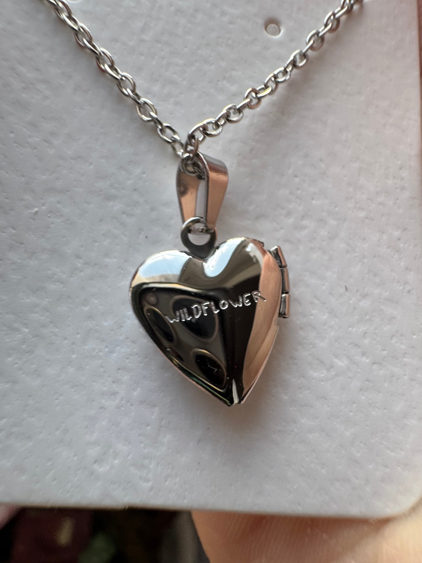 Wildflower Dainty heart floral locket Carefully Engraved Stainless Steel