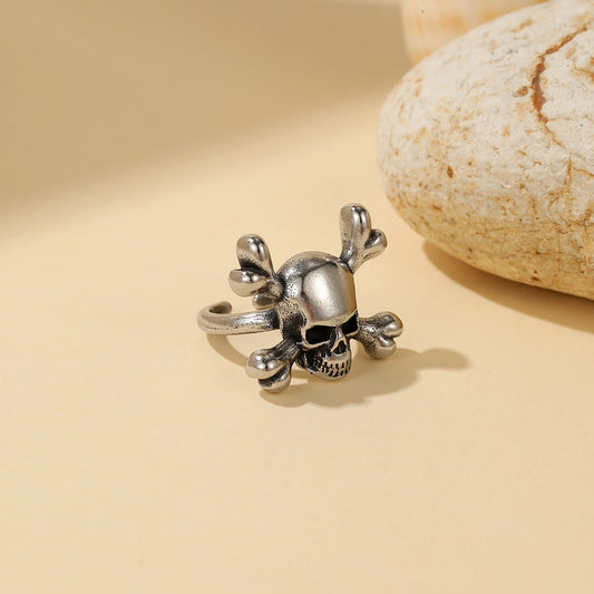 Detailed Non Tarnish Skull Ring Waterproof Durable Open Size