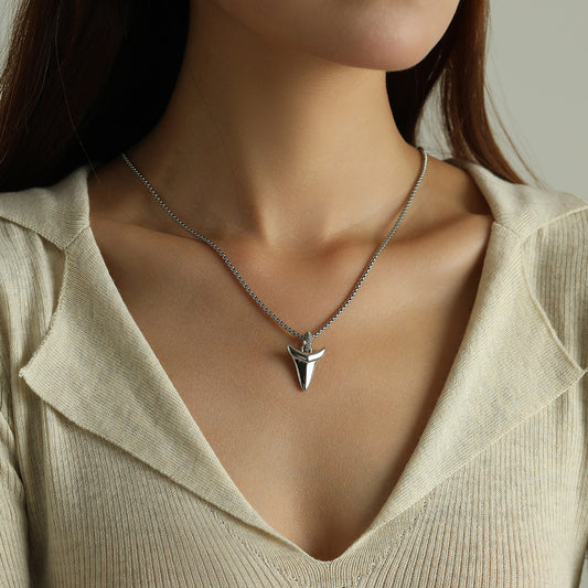 Shark Tooth Stainless Steel Stone Embedded Necklace