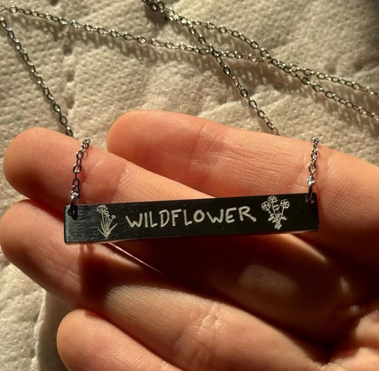 Wildflower Themed Necklace Double Sided Reversible Engraving Stainless Steel