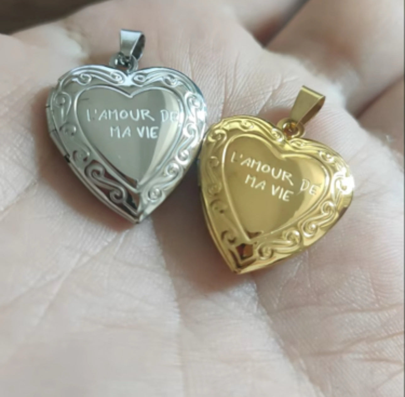 L’amour silver + gold heart locket stainless steel COMES WITH PHOTO SHOWN IN LISTING