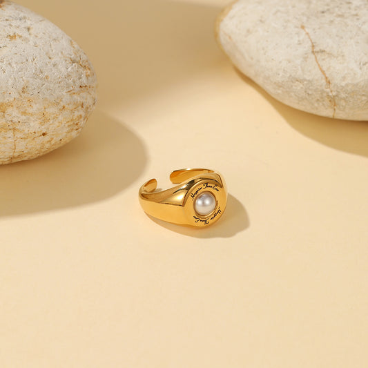 HTE Vegan Pearl Stainless Steel Open Sized Ring