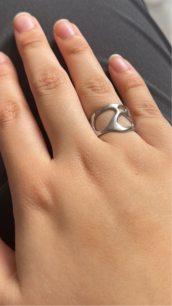 Polished Silver + Gold Stainless Steel Open Size Design Ring
