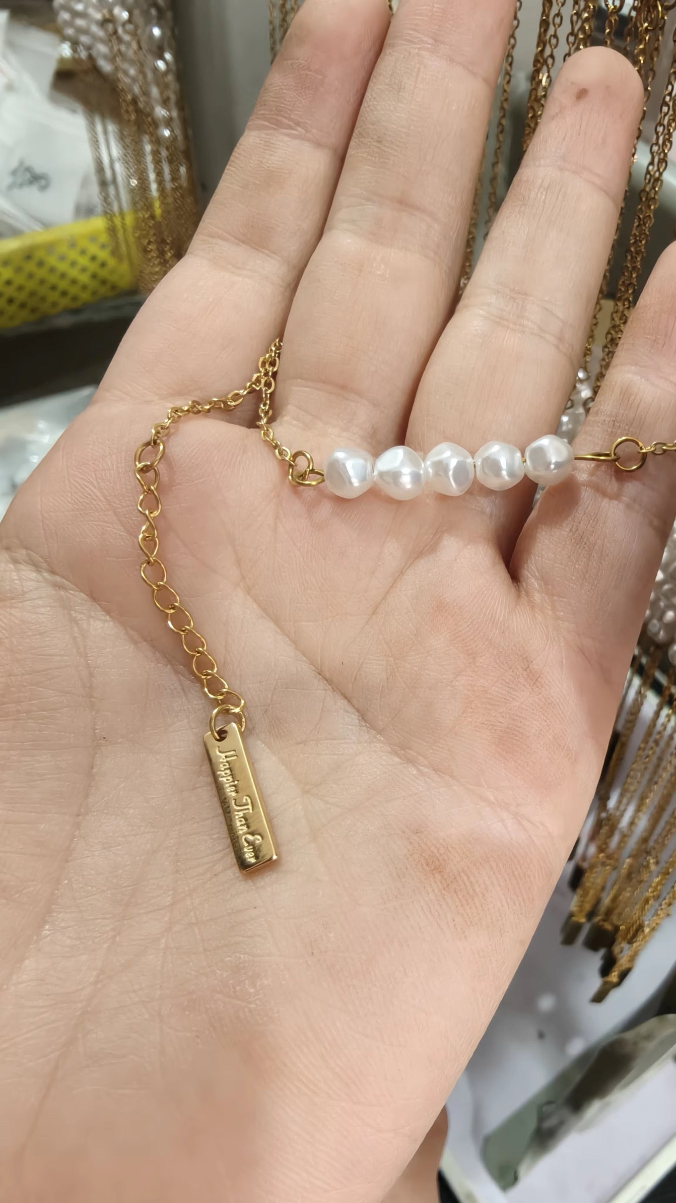 HTE gold pearl stainless steel bracelet [Adjustable] 17 + 5 CM