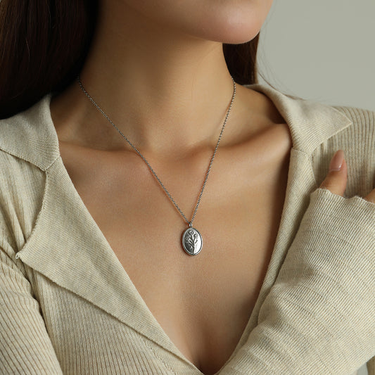 Wildflower Pendant Necklace Engraving Stainless Steel