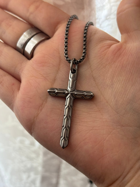 Cross Necklace Gunmetal Black Stainless Steel