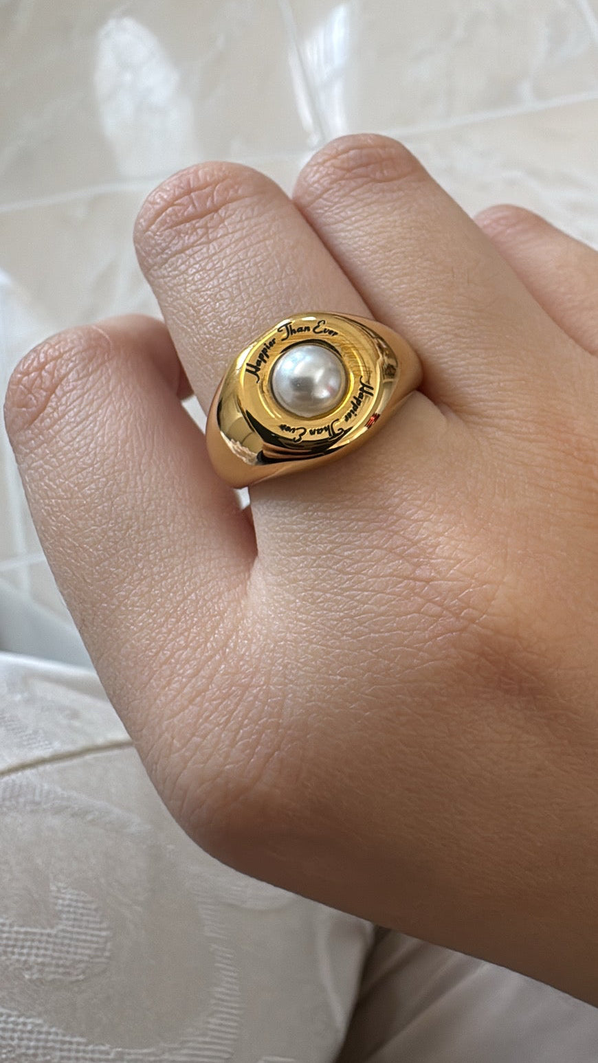 HTE Vegan Pearl Stainless Steel Open Sized Ring