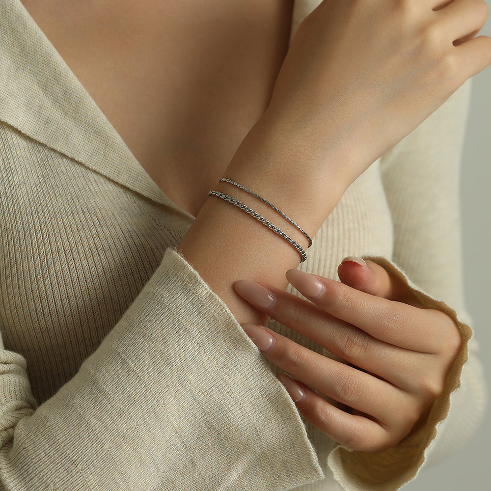 Non Tarnish Silver Chain Bracelet Two Layers