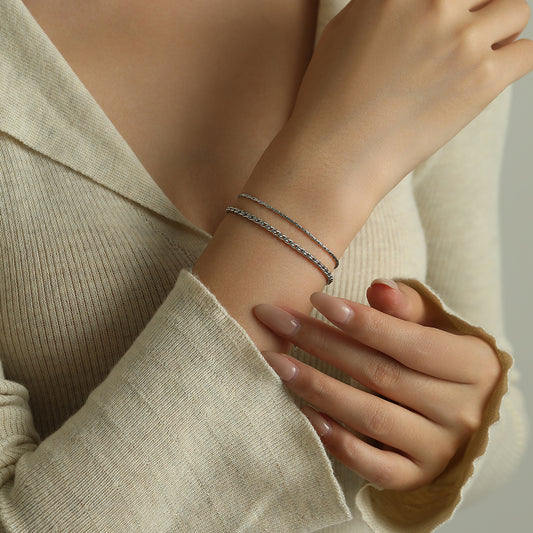 Non Tarnish Silver Chain Bracelet Two Layers