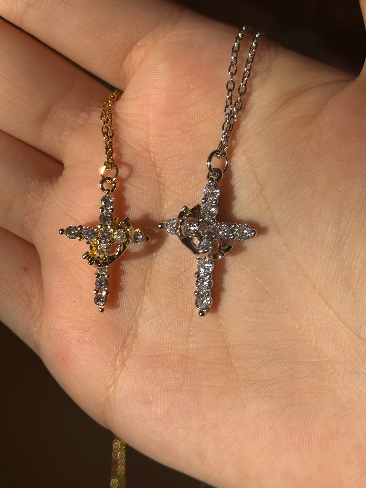 Non Tarnish Cross Necklaces Gold + Silver Stainless Steel