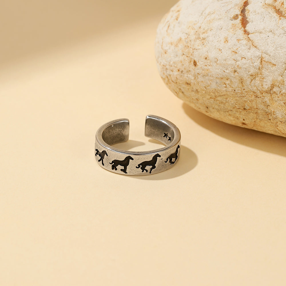 Repeat Horse Open Ring Stainless Steel Never Tarnish fits 6,7,8