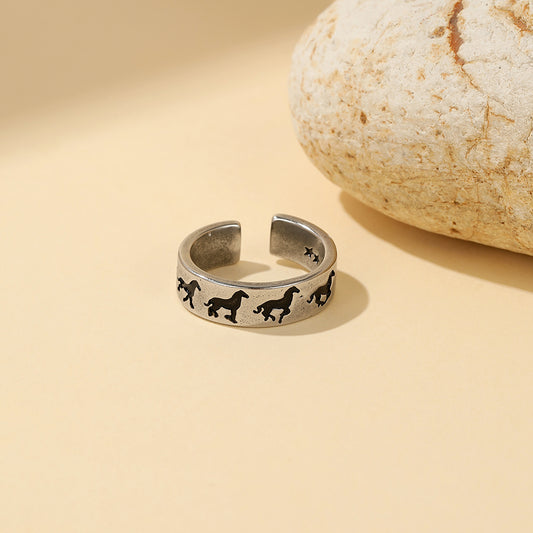 Repeat Horse Open Ring Stainless Steel Never Tarnish fits 6,7,8