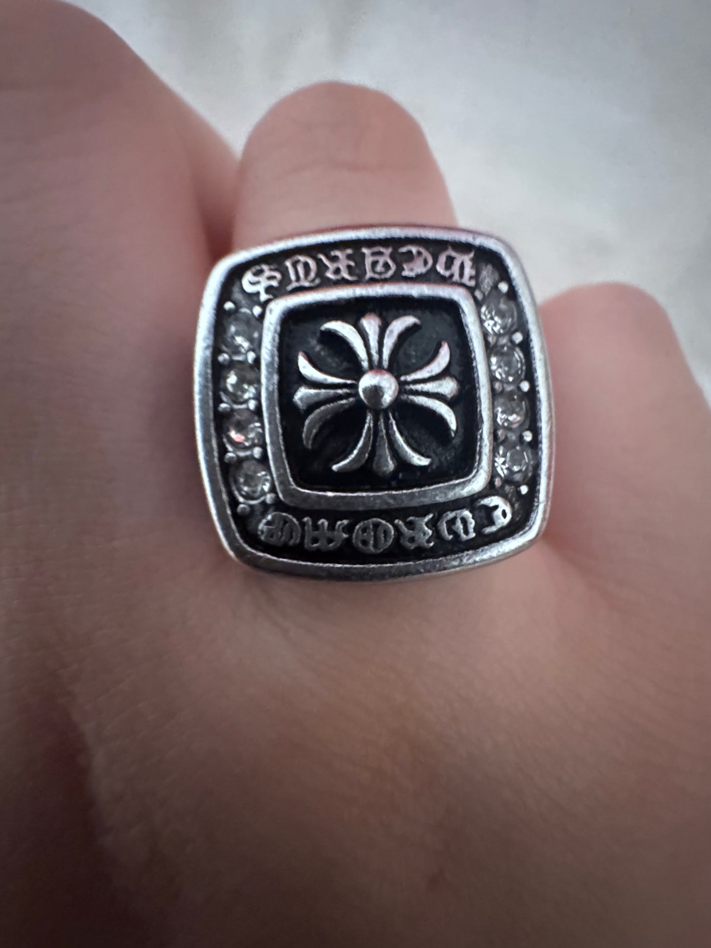 Chrome Hearts Ring Open Size Stainless Steel Stone Embedded