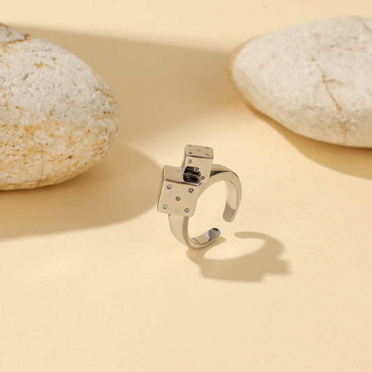 Dice Lay Down Silver Stainless Steel Non Tarnish Open Size Ring