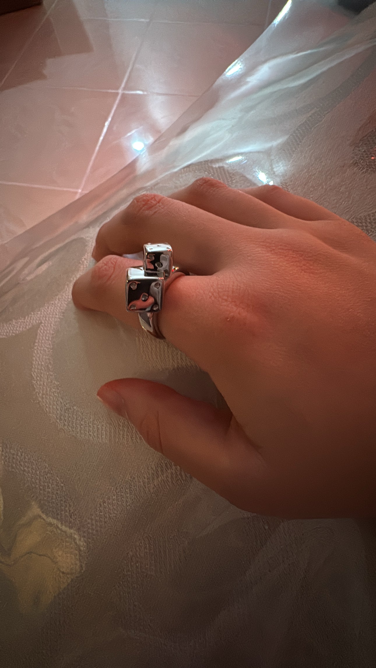 Dice Lay Down Silver Stainless Steel Non Tarnish Open Size Ring