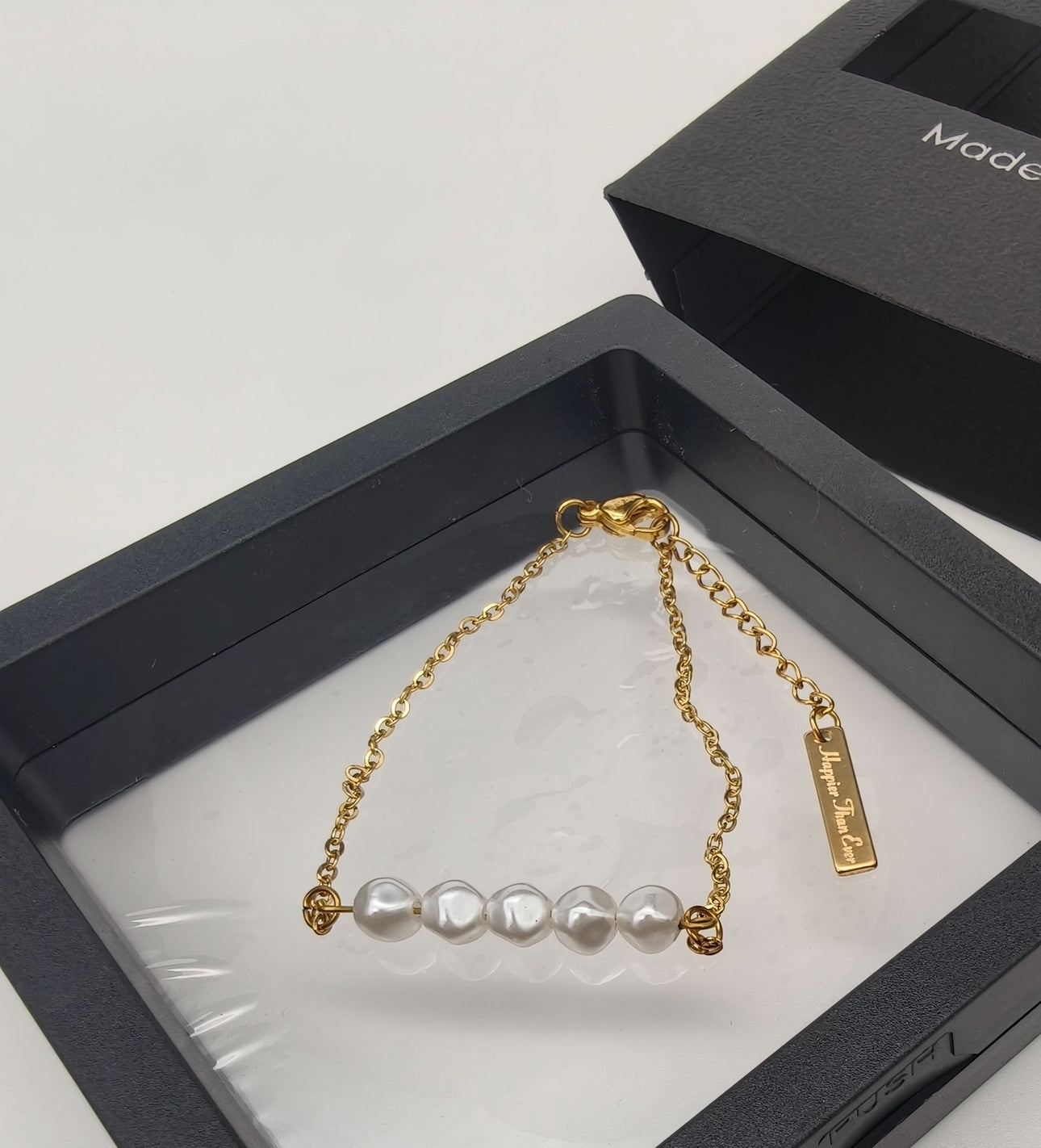 HTE gold pearl stainless steel bracelet [Adjustable] 17 + 5 CM