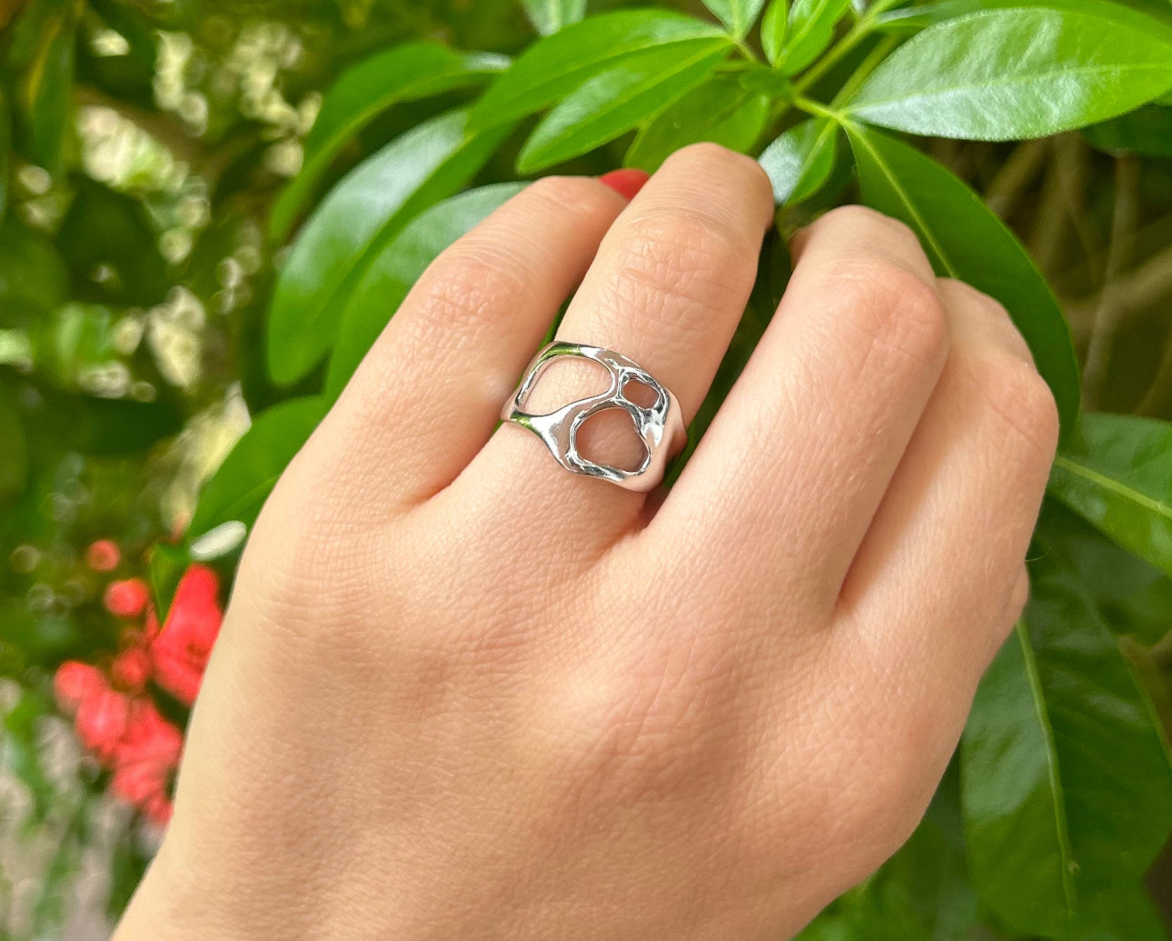 Polished Silver + Gold Stainless Steel Open Size Design Ring