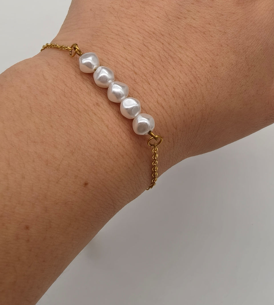 HTE gold pearl stainless steel bracelet [Adjustable] 17 + 5 CM