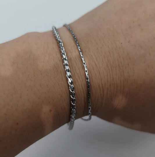 Non Tarnish Silver Chain Bracelet Two Layers