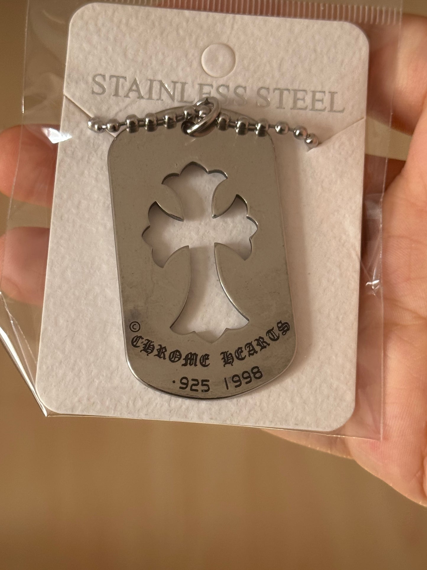 CH Dog Tag Stainless Steel 60 CM Chain Vintage Silver